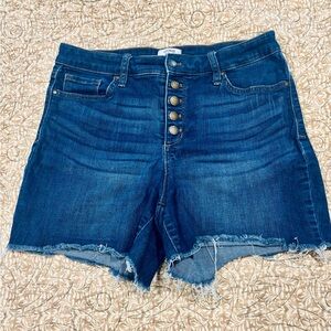 Crown & Ivy Dark Blue High-Rise Button-Fly Denim Shorts